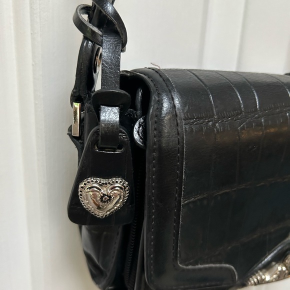 MC Marc Chantal Tooled Embossed Leather Crossbody Handbag Boho Bag. Black/silver - Picture 6 of 10